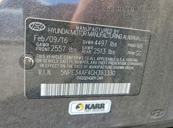 5NPE34AF4GH393330 2016 HYUNDAI SONATA Gray Vista del compartimento del motor