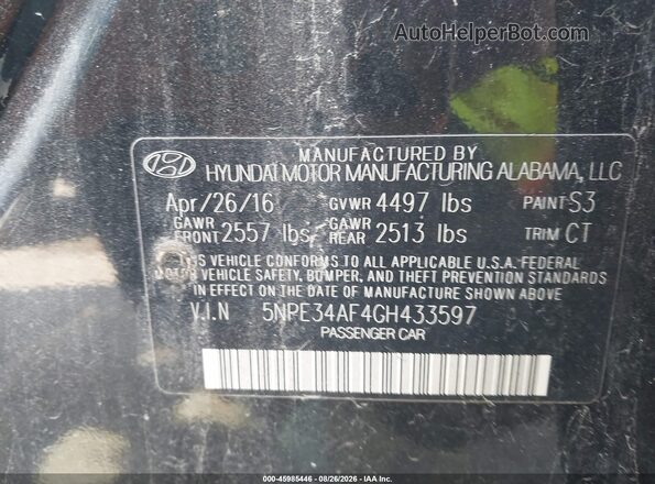 5NPE34AF4GH433597 2016 HYUNDAI SONATA Черный Вид подкапотного пространства