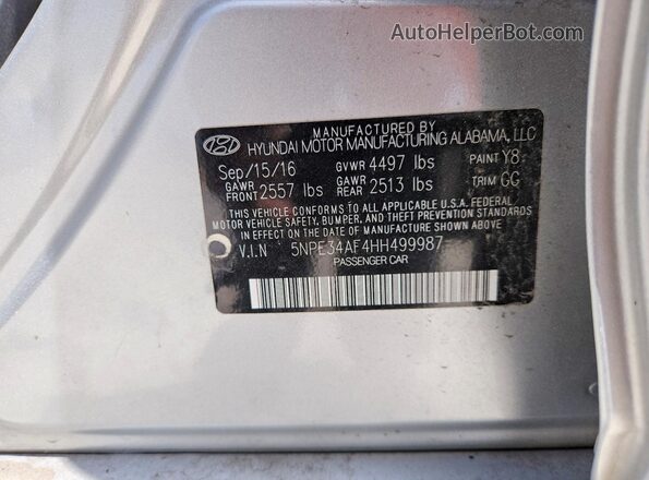 5NPE34AF4HH499987 2017 HYUNDAI SONATA Silver Շարժիչի բաժամունքի տեսք
