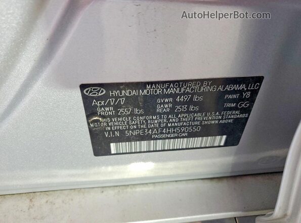 5NPE34AF4HH590550 2017 HYUNDAI SONATA Silver ძრავის განყოფილების ხედი