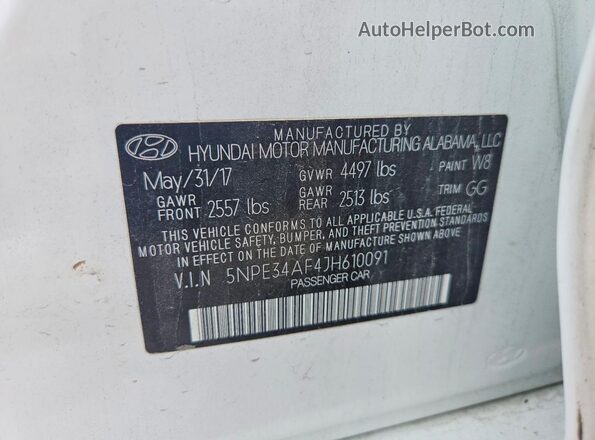 5NPE34AF4JH610091 2018 HYUNDAI SONATA White Vista del compartimento del motor