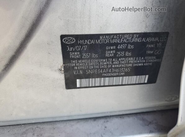 5NPE34AF4JH613265 2018 HYUNDAI SONATA Silver Widok komory silnika