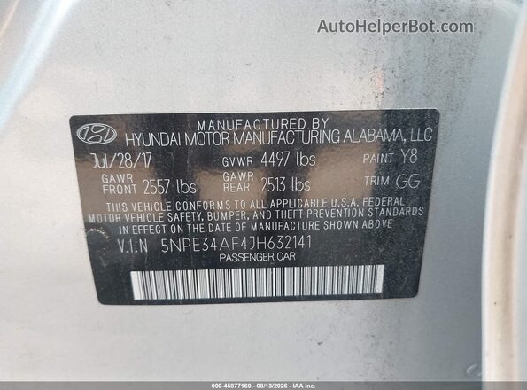 5NPE34AF4JH632141 2018 HYUNDAI SONATA Silver Շարժիչի բաժամունքի տեսք