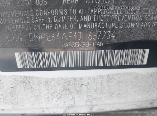 5NPE34AF4JH657234 2018 HYUNDAI SONATA White Vista del compartimento del motor