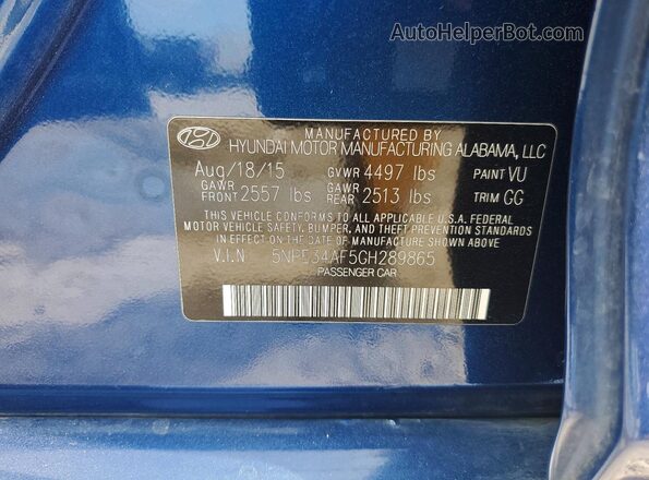 5NPE34AF5GH289865 2016 HYUNDAI SONATA Blue Widok komory silnika