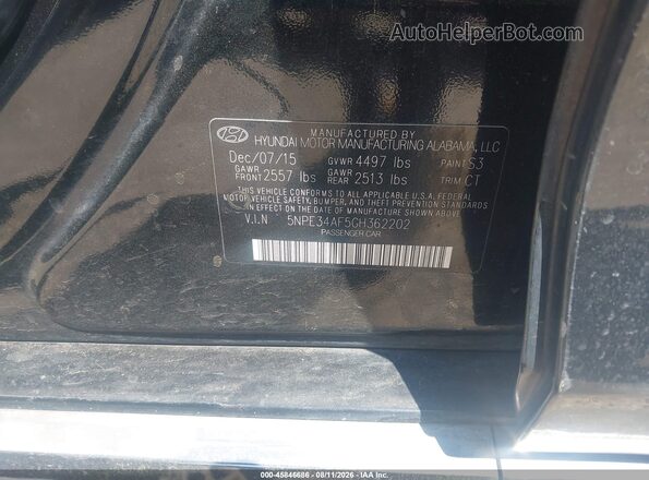 5NPE34AF5GH362202 2016 HYUNDAI SONATA Black Widok komory silnika