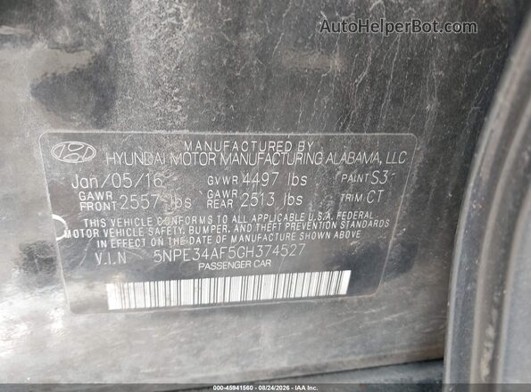 5NPE34AF5GH374527 2016 HYUNDAI SONATA Black ძრავის განყოფილების ხედი