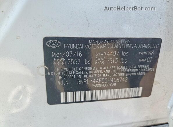 5NPE34AF5GH408742 2016 HYUNDAI SONATA White Engine compartment view
