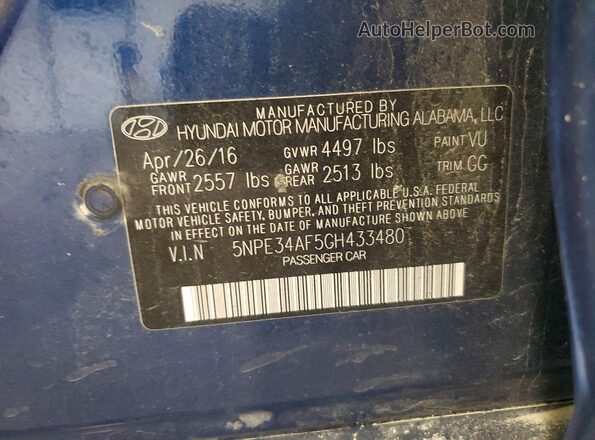 5NPE34AF5GH433480 2016 HYUNDAI SONATA Blue Engine compartment view