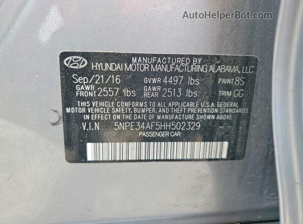 5NPE34AF5HH502329 2017 HYUNDAI SONATA Silver Շարժիչի բաժամունքի տեսք