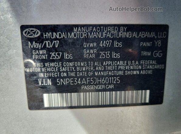 5NPE34AF5JH601125 2018 HYUNDAI SONATA Silver Շարժիչի բաժամունքի տեսք