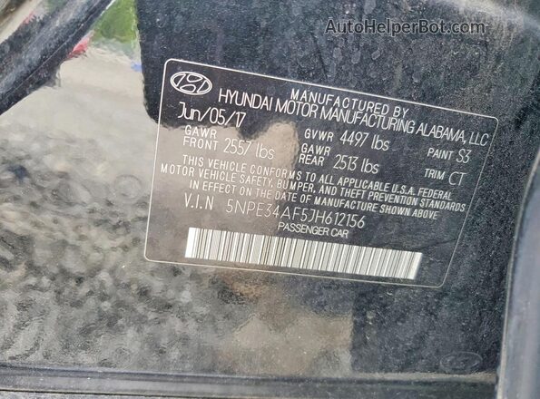 5NPE34AF5JH612156 2018 HYUNDAI SONATA Black ძრავის განყოფილების ხედი