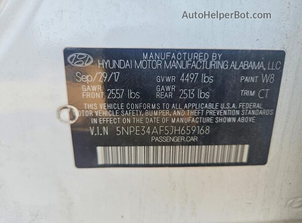5NPE34AF5JH659168 2018 HYUNDAI SONATA White Vista de la etiqueta del VIN