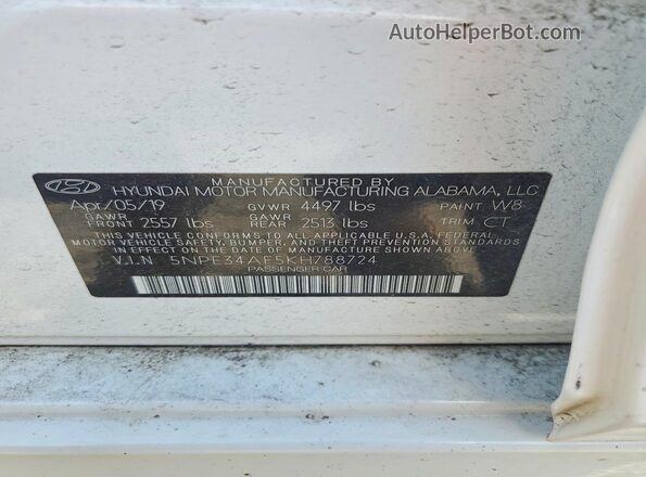 5NPE34AF5KH788724 2019 HYUNDAI SONATA White Widok komory silnika