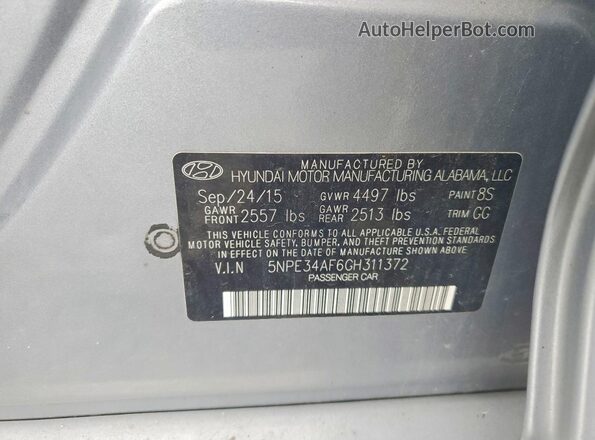 5NPE34AF6GH311372 2016 HYUNDAI SONATA Gray Շարժիչի բաժամունքի տեսք