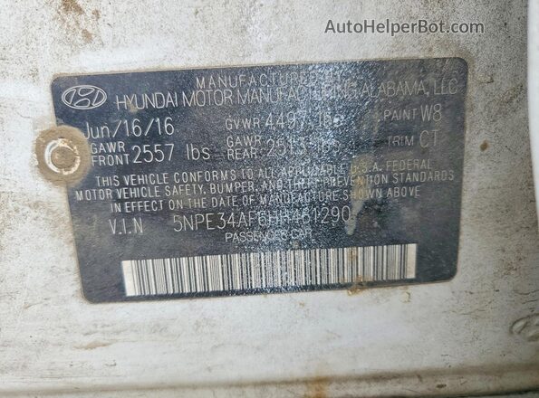 5NPE34AF6HH461290 2017 HYUNDAI SONATA White Widok komory silnika