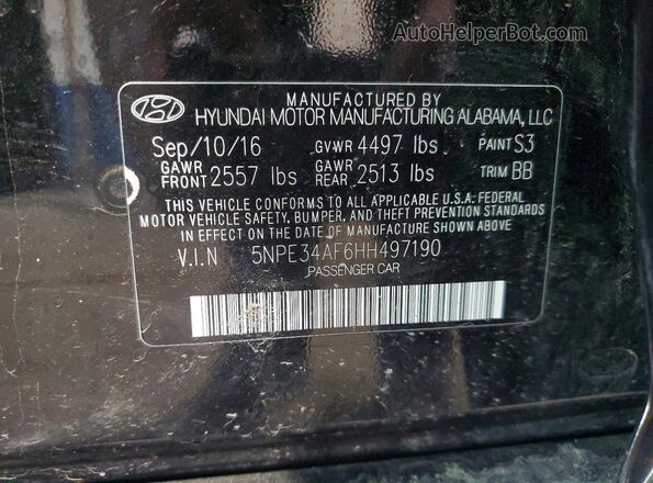 5NPE34AF6HH497190 2017 HYUNDAI SONATA Black Widok komory silnika
