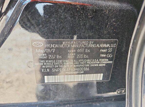 5NPE34AF6JH600386 2018 HYUNDAI SONATA Black Widok naklejki z numerem VIN
