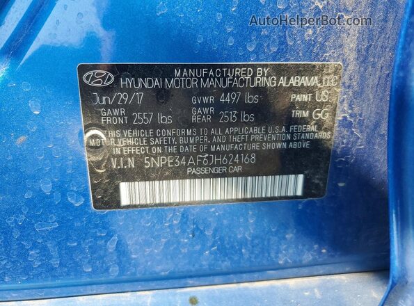 5NPE34AF6JH624168 2018 HYUNDAI SONATA Blue ძრავის განყოფილების ხედი