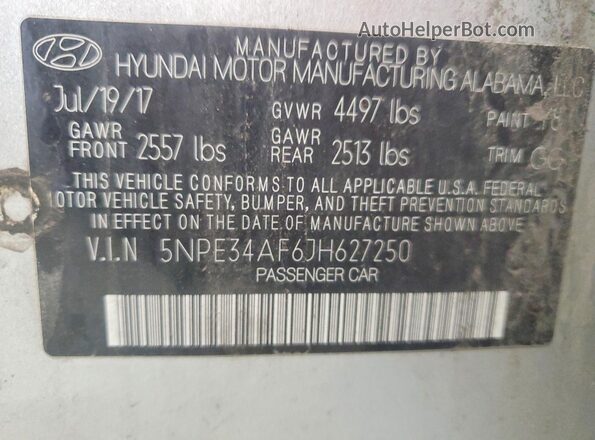 5NPE34AF6JH627250 2018 HYUNDAI SONATA Silver Շարժիչի բաժամունքի տեսք
