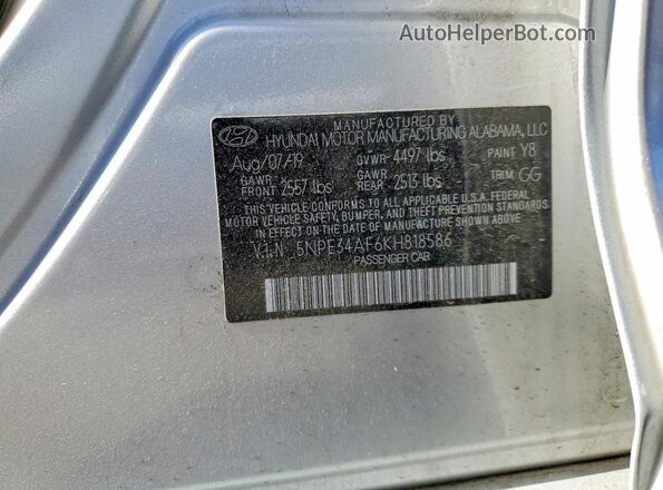 5NPE34AF6KH818586 2019 HYUNDAI SONATA Silver Engine compartment view