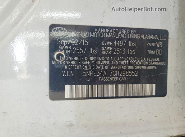 5NPE34AF7GH298552 2016 HYUNDAI SONATA Белый Вид подкапотного пространства