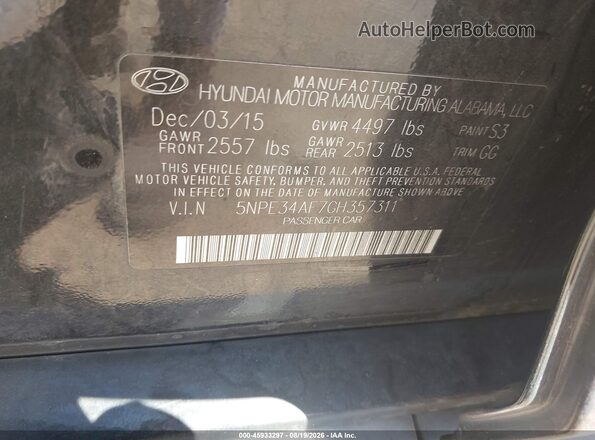 5NPE34AF7GH357311 2016 HYUNDAI SONATA Black Շարժիչի բաժամունքի տեսք