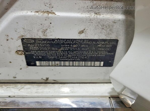5NPE34AF7GH427647 2016 HYUNDAI SONATA White Widok naklejki z numerem VIN