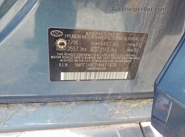 5NPE34AF7HH477479 2017 HYUNDAI SONATA Blue Engine compartment view