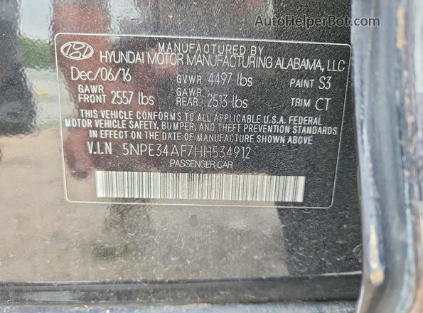 5NPE34AF7HH534912 2017 HYUNDAI SONATA Black VIN կոդի պիտակի տեսք
