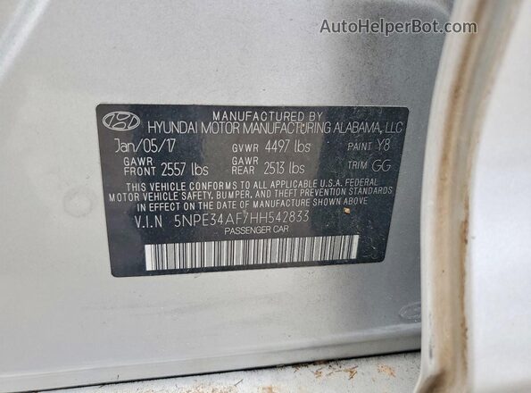 5NPE34AF7HH542833 2017 HYUNDAI SONATA Silver Widok komory silnika