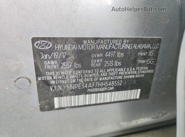 5NPE34AF7HH548552 2017 HYUNDAI SONATA Серебряный Вид подкапотного пространства