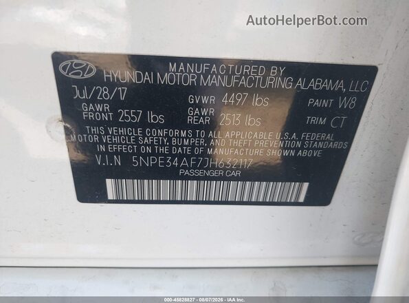 5NPE34AF7JH632117 2018 HYUNDAI SONATA White Widok komory silnika