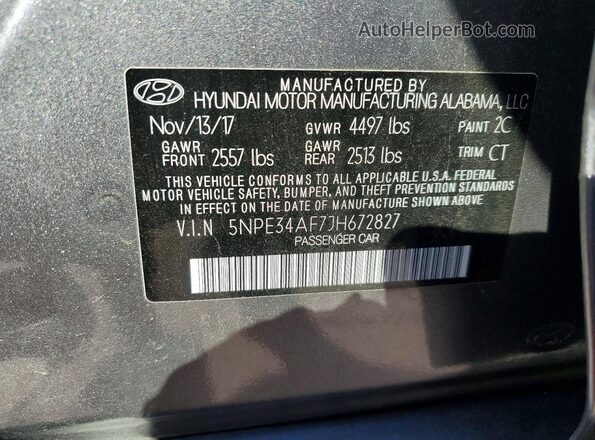 5NPE34AF7JH672827 2018 HYUNDAI SONATA Gray Vista del compartimento del motor