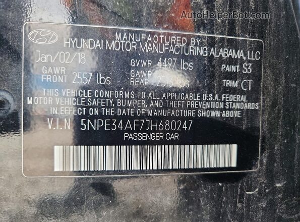 5NPE34AF7JH680247 2018 HYUNDAI SONATA Black Շարժիչի բաժամունքի տեսք
