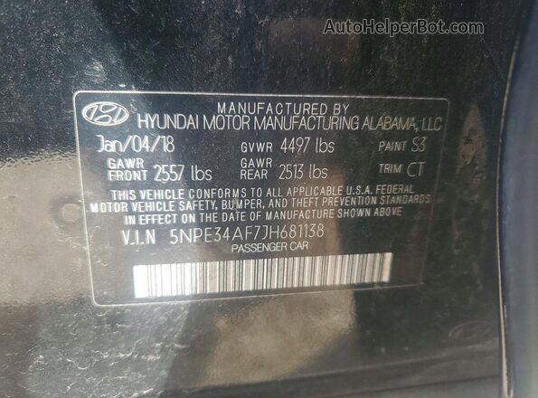 5NPE34AF7JH681138 2018 HYUNDAI SONATA Черный Вид подкапотного пространства