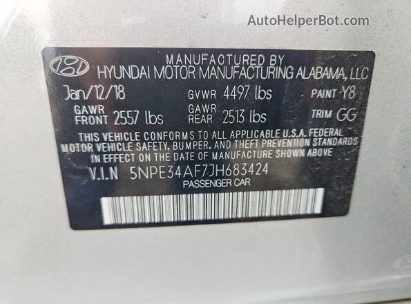 5NPE34AF7JH683424 2018 HYUNDAI SONATA Silver Вид підкапотного простору