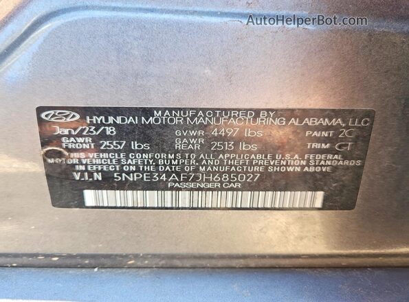 5NPE34AF7JH685027 2018 HYUNDAI SONATA Gray Vista del compartimento del motor