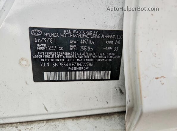 5NPE34AF7JH722786 2018 HYUNDAI SONATA Белый Вид подкапотного пространства