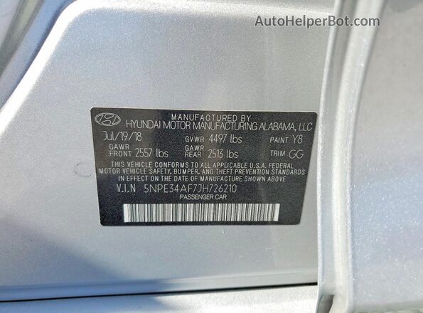 5NPE34AF7JH726210 2018 HYUNDAI SONATA Серебряный Вид подкапотного пространства