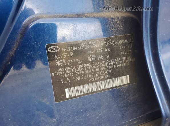 5NPE34AF7KH759791 2019 HYUNDAI SONATA Blue ძრავის განყოფილების ხედი