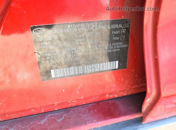 5NPE34AF7KH772461 2019 HYUNDAI SONATA Red Engine compartment view