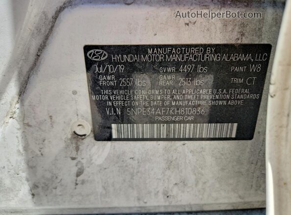 5NPE34AF7KH810836 2019 HYUNDAI SONATA White Вид підкапотного простору