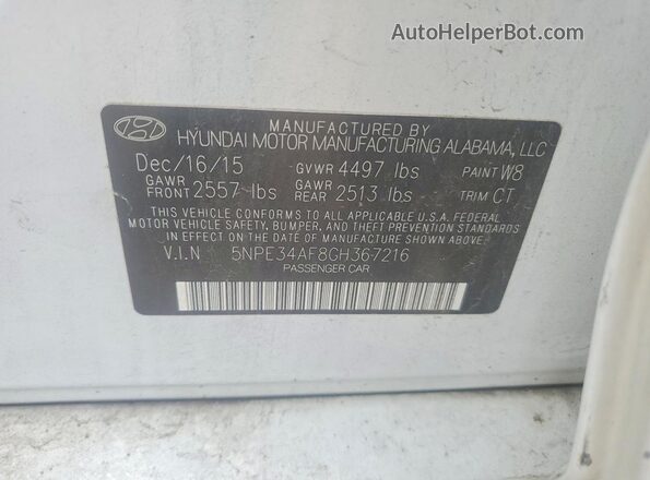 5NPE34AF8GH367216 2016 HYUNDAI SONATA White Vista del compartimento del motor