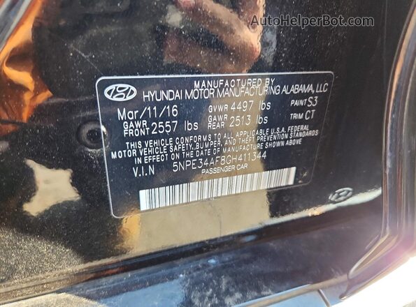 5NPE34AF8GH411344 2016 HYUNDAI SONATA Black ძრავის განყოფილების ხედი