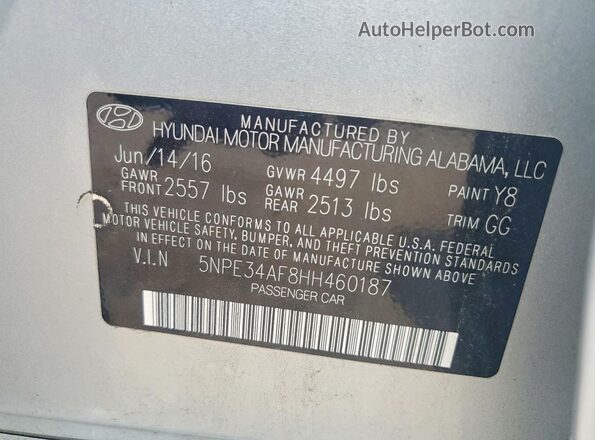 5NPE34AF8HH460187 2017 HYUNDAI SONATA Silver Widok komory silnika