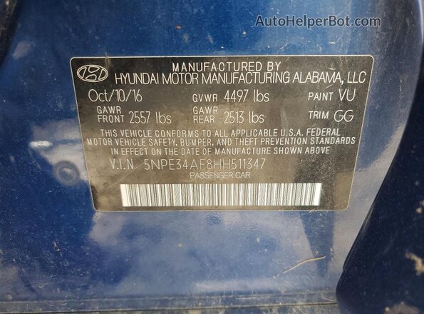 5NPE34AF8HH511347 2017 HYUNDAI SONATA Blue 