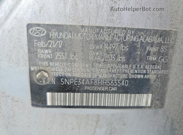5NPE34AF8HH565540 2017 HYUNDAI SONATA Gray Շարժիչի բաժամունքի տեսք