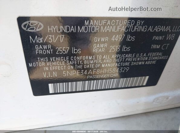 5NPE34AF8HH584329 2017 HYUNDAI SONATA Белый Вид подкапотного пространства