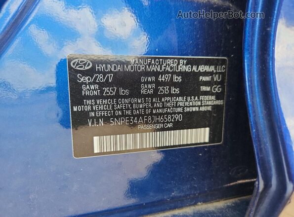 5NPE34AF8JH658290 2018 HYUNDAI SONATA Blue Widok komory silnika